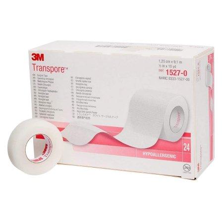 3M-1527-0 3M Transpore Medical/Surgical Tape 1/2 Inch x 10 Yards (1.25 cm x 9.14 m) Clear, Porous, Plastic, Hypoallergenic, Water-Resistant - 1/Box of 24 Rolls