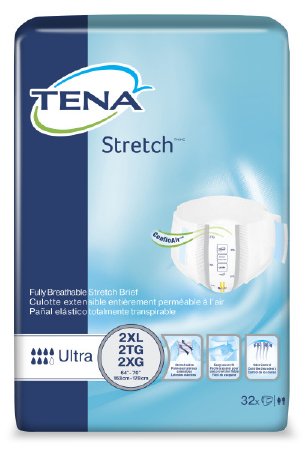Adult Incontinent Brief TENA¬ Stretch Ultra Tab Closure 2X-Large Disposable Heavy Absorbency BG of 32