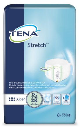 Adult Incontinent Brief TENA¬ Stretch Bariatric Tab Closure 3X-Large Disposable Heavy Absorbency BG of 8