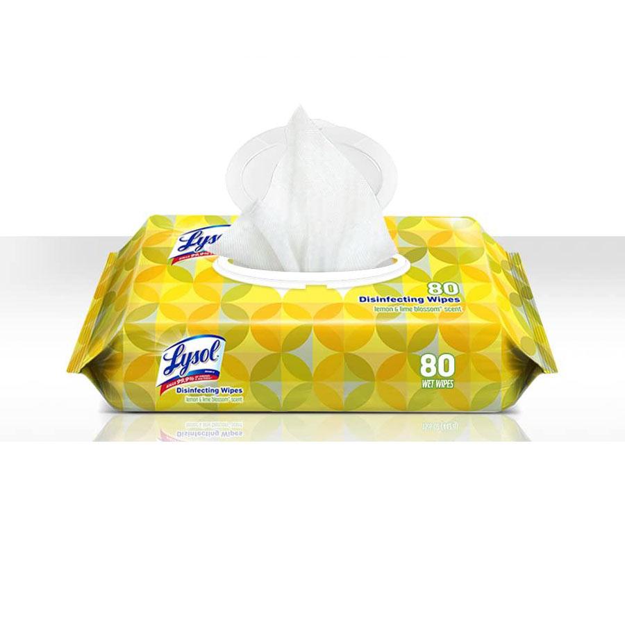 Lysol 99716CT Disinfecting Wipes with Lemon and Lime Blossom Scent, 80 Wipes/Pack, 6 Pack/Case